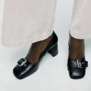Zara Black SINGLE MONK STRAP LEATHER SHOES Sz 8